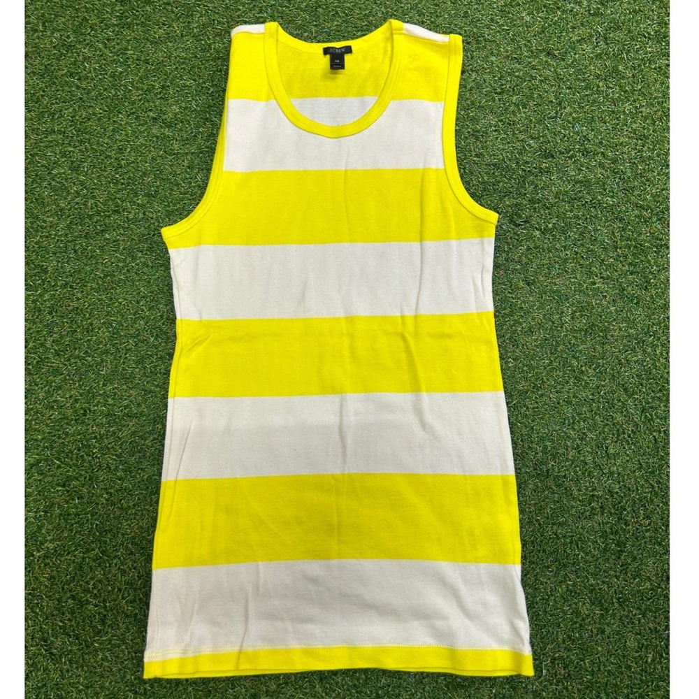 J.Crew Womens XS Yellow White Striped Ribbed Knit Sleeveless Tank Top